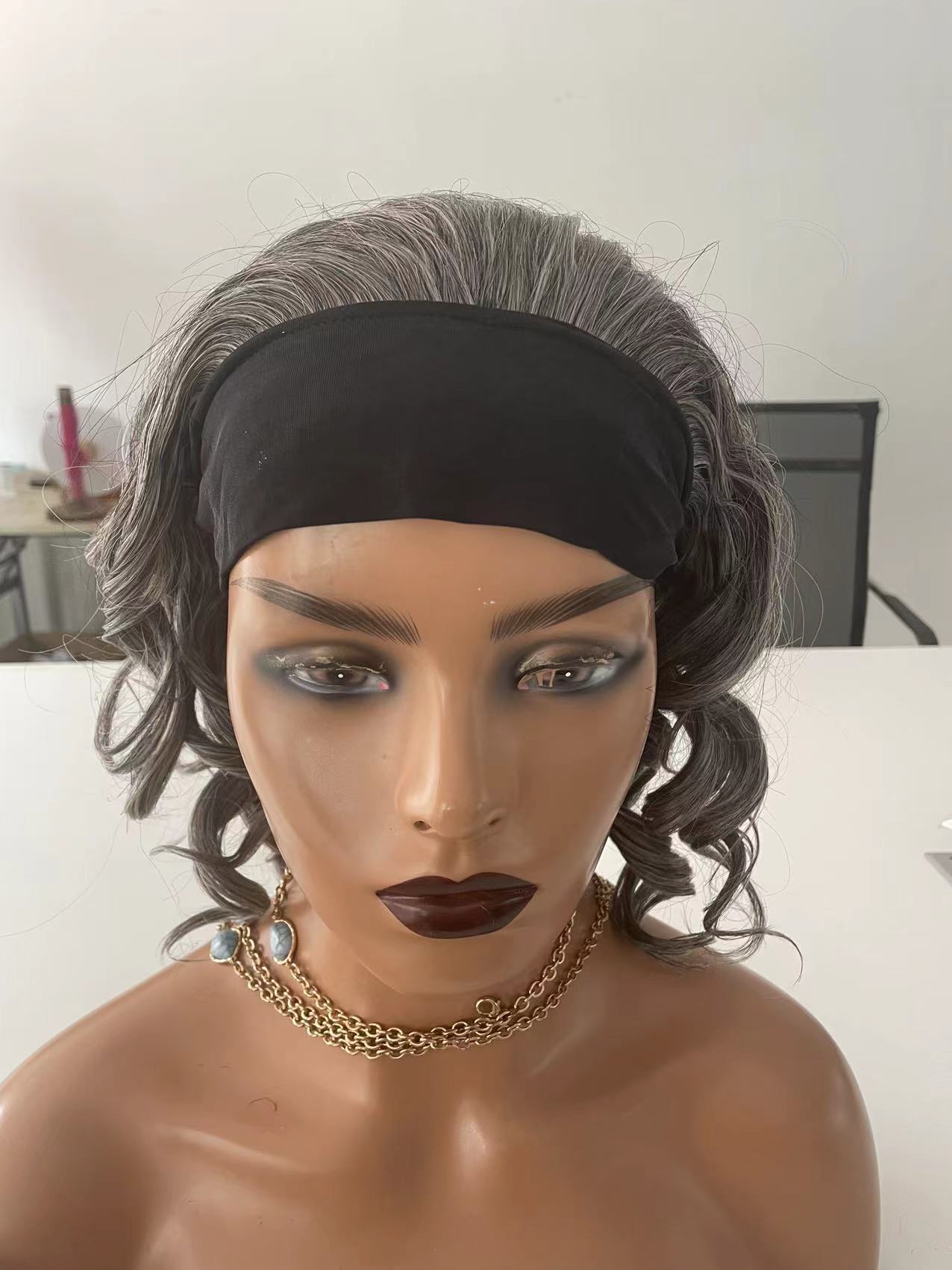 Headband Wig Salt & Pepper Colored Real Human Hair Glueless Wigs Silver Gray Straight natura Hair For Older Women 12inch 150%density