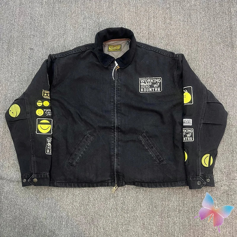 24ss Winter Heavy Industry Embroidery Yellow Face Kapital Jacket Removable Lining High Street Casual Denim Coats Men Women 240810 Z251016