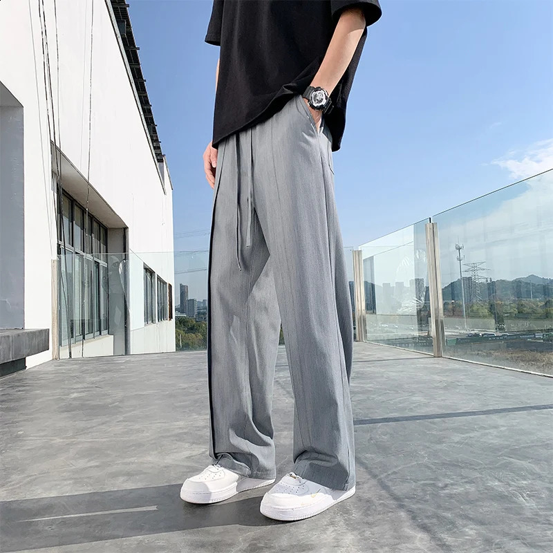 Summer Men Suit Pants Full Baggy Wide Leg Casual Pants Trousers Straight Solid Lightweight Nylon Fabric Oversize Unisex 240810