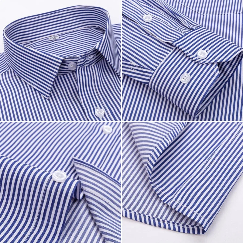 Mens formal shirt long sleeved office solid color striped wrinkle proof non ironed fashionable business pocket white shirt S-4XL240810