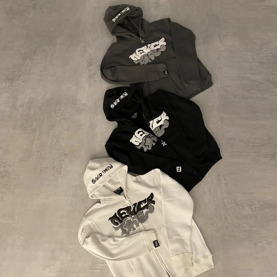 Y2K Hip Hop bet Graphic Printing Black Super Large Hoodie Sportswear Mens Harajuku Zipper Hoodie Street Clothing Zipper Hoodie240810