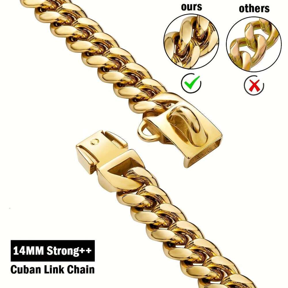 Heavy Duty Waterproof Cuban k Dog Collar with Stainless Steel Buckle - Durable Pet Necklace for Large Breeds