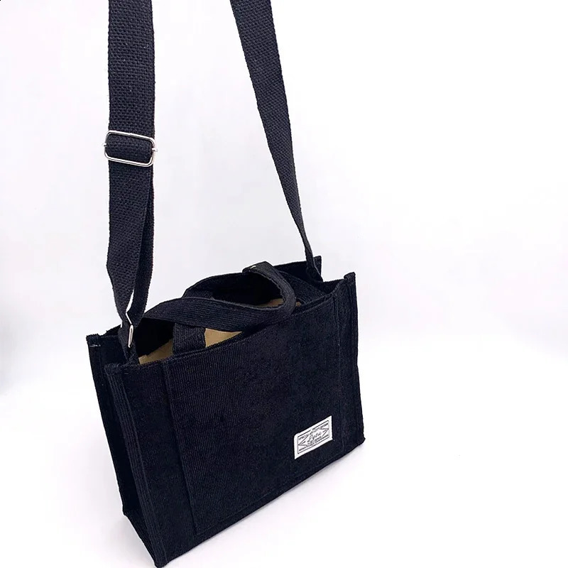 Women Corduroy Zipper Shoulder Bag Small Cotton Canvas Handbag Casual Tote Female Eco Crossbody Vintage Messenger Bags y240816