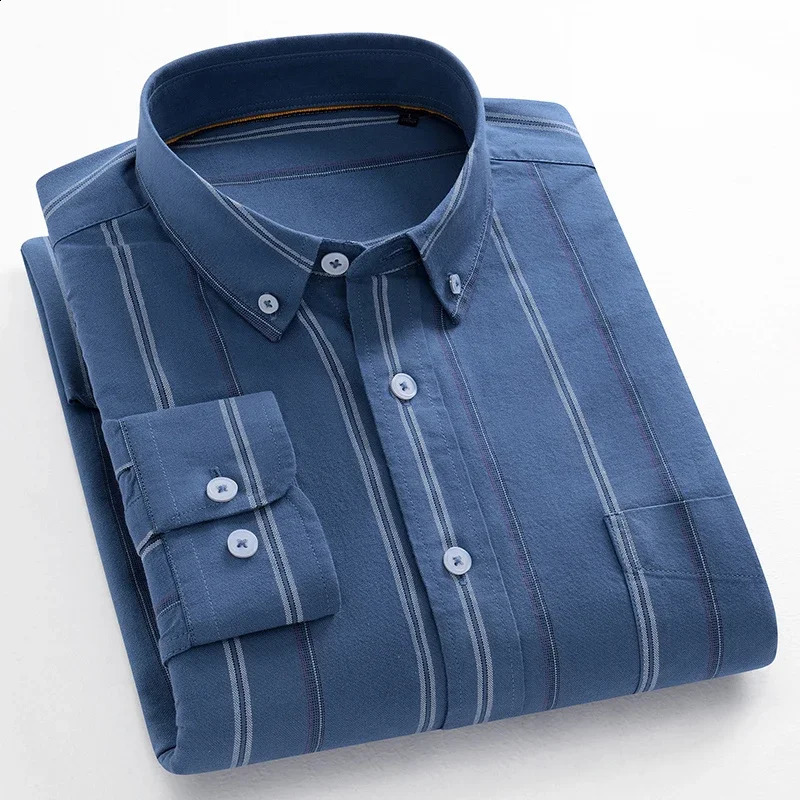 Mens cotton Oxford striped casual long sleeved shirt fashion business peoples office daily classic mens top regular240810