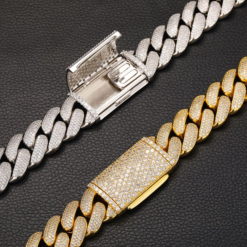 Miami Cuban Link Chain for Men Micro Inlaied 4 Row Bling Diamond 20MM Wide Iced Out Chains Necklace Designer Prong Rock Hip Hop 18K Gold Moissanite Je