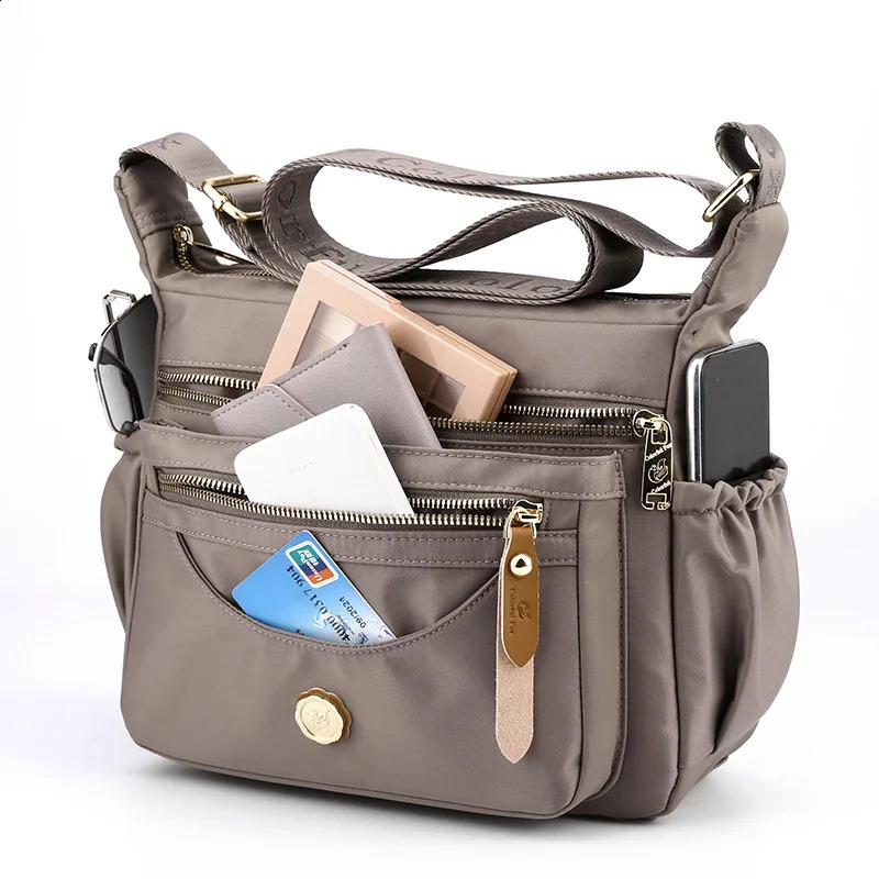 Women Nylon Shoulder Bag MultiPockets Crossbody Fashion Handbag Adjustable Strap Ladies Waterproof Messenger Satchels 240810