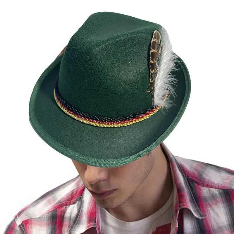 German Oktoberfest Hat Traditional Costume party Hat With Feather For Adults Novelty Fancy Dress Panama Hat Headwear Y240810