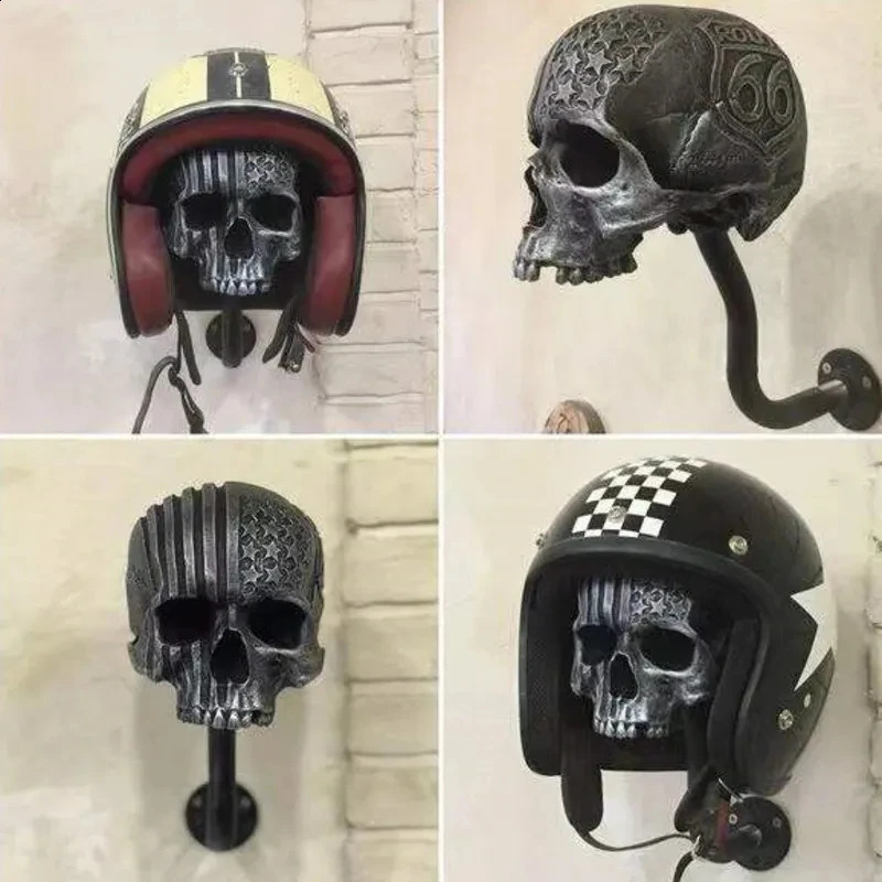 Creative Cool Skull Motorcycle Helmet Holder Wall Mounted Adult Helmet Hanger Coat Storage Rack Bicycle Helmet Halloween Decor 240810
