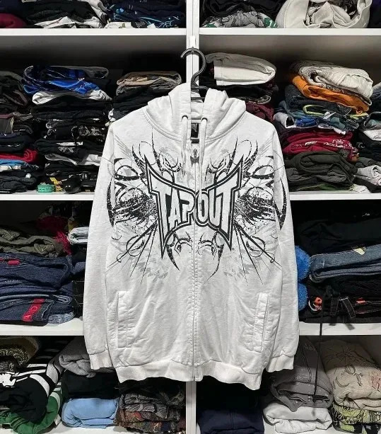 Harajuku letter embroidered jacket cardigan wool sweater Y2K Gothic zipper hooded casual sweatshirt loose top retro w240816
