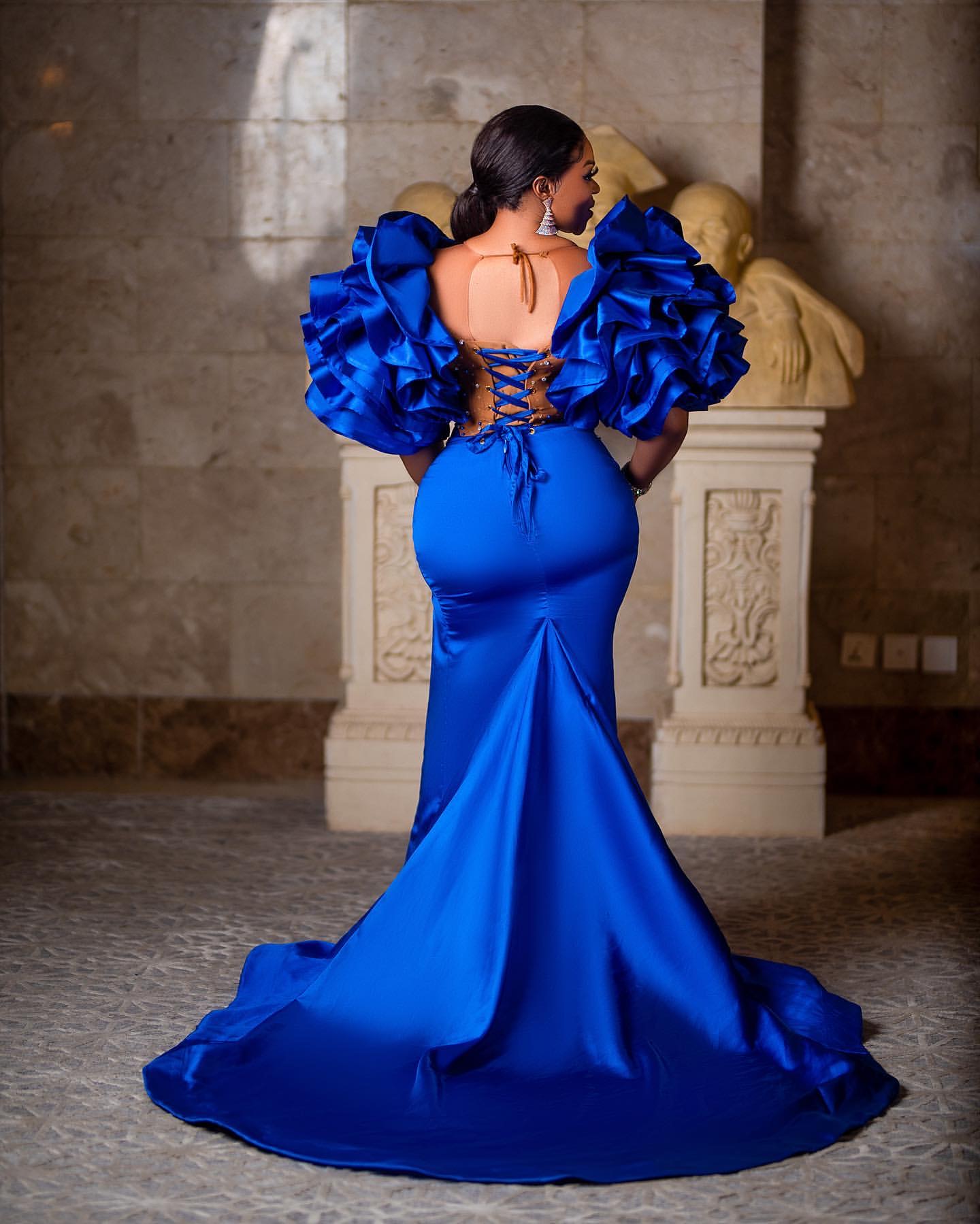 2024 Plus Size Royal Blue Illusion Mermaid Prom Dress Satin Promdress Crystals Evening Formal Party Second Reception Birthday Engagement Gowns Dresses
