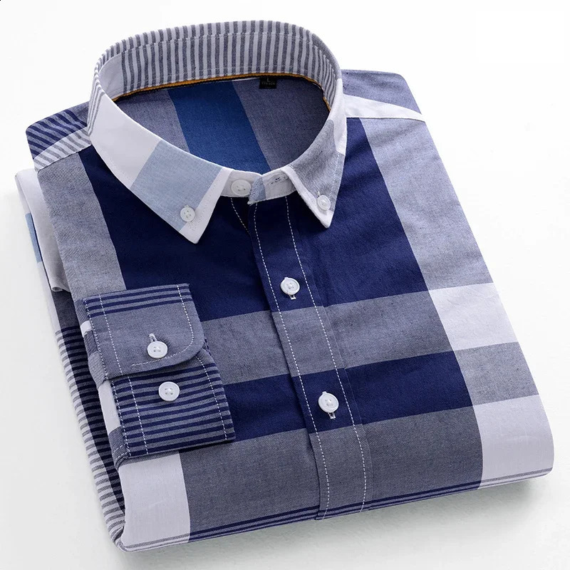 Mens cotton Oxford striped casual long sleeved shirt fashion business peoples office daily classic mens top regular240810