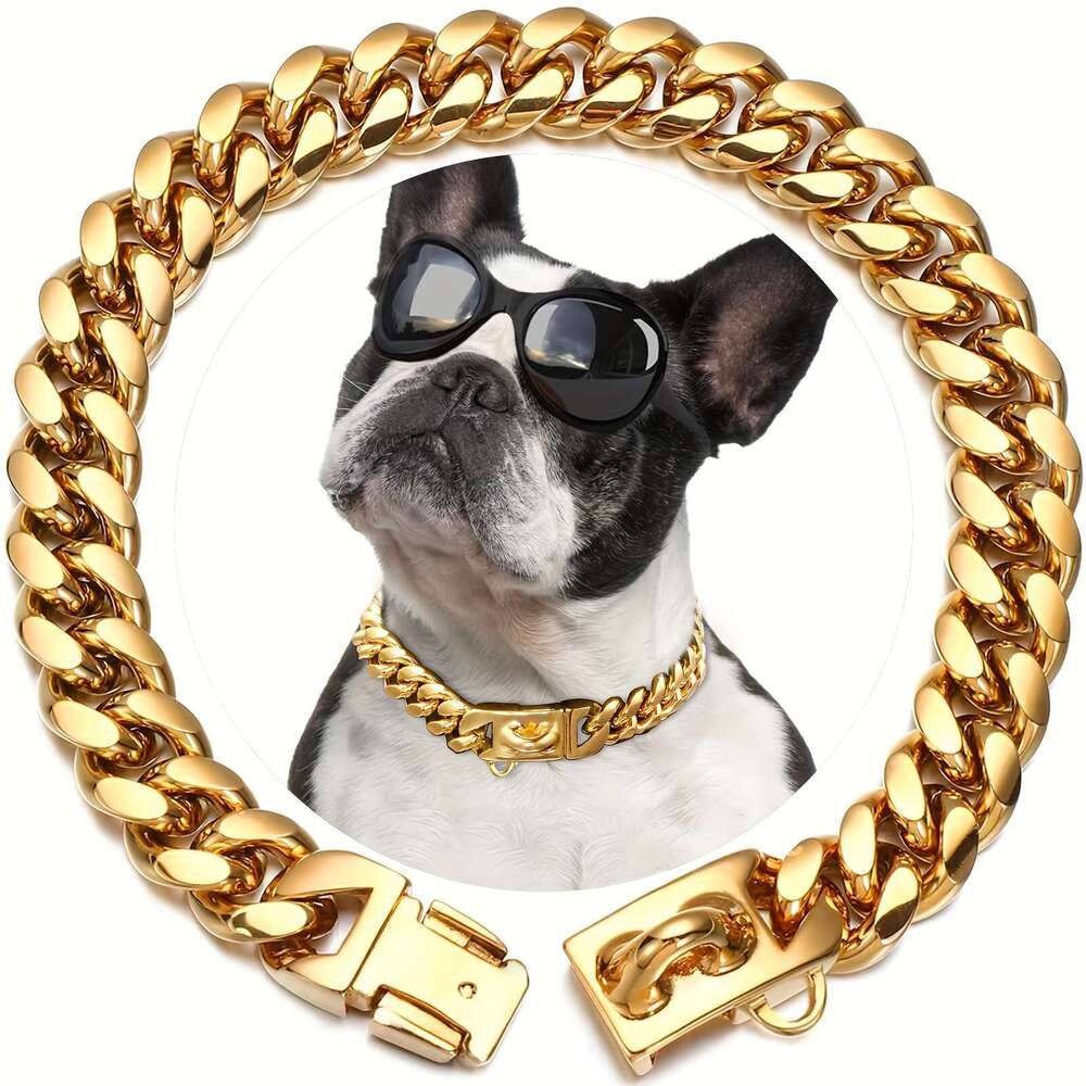 Heavy Duty Waterproof Cuban k Dog Collar with Stainless Steel Buckle - Durable Pet Necklace for Large Breeds