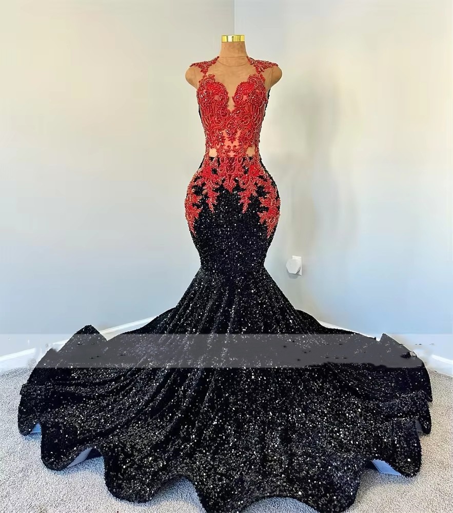 Paillettes Rosa Scintillanti Rhies Prom Black Girl 2025 Appliques In Pizzo Abito Da Sera Sirena-image