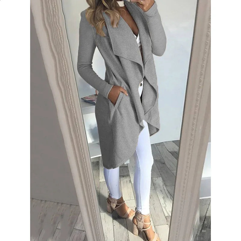 Solid color lapel ultrathin long sleeved trench coat for women 240810