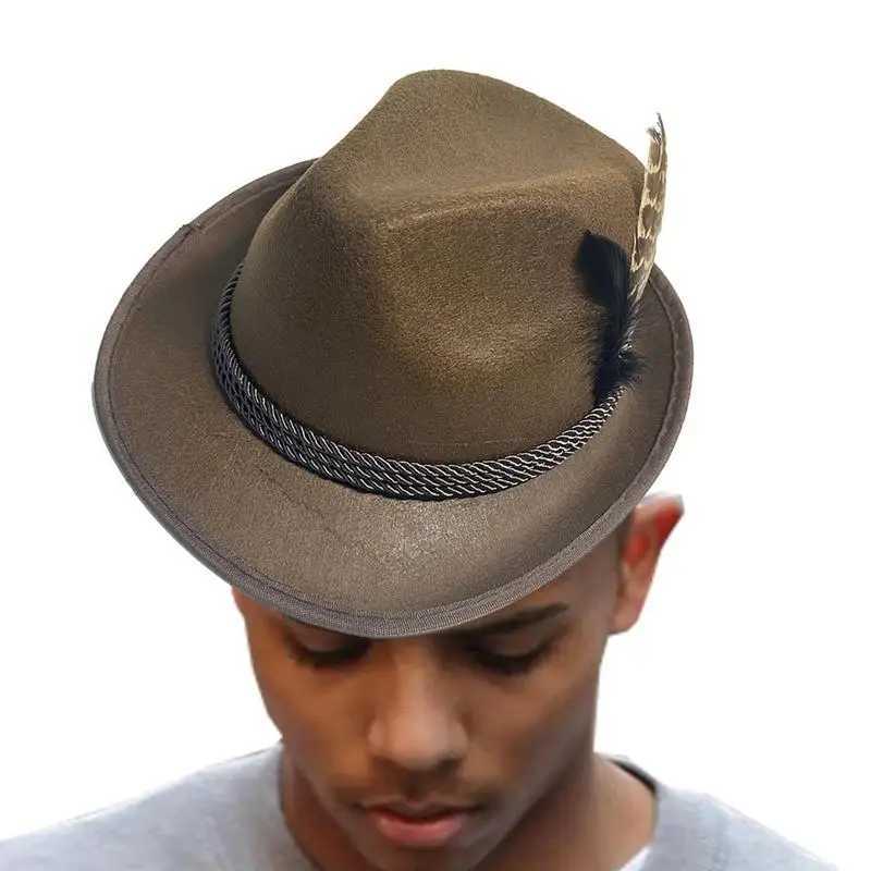 German Oktoberfest Hat Traditional Costume party Hat With Feather For Adults Novelty Fancy Dress Panama Hat Headwear Y240810
