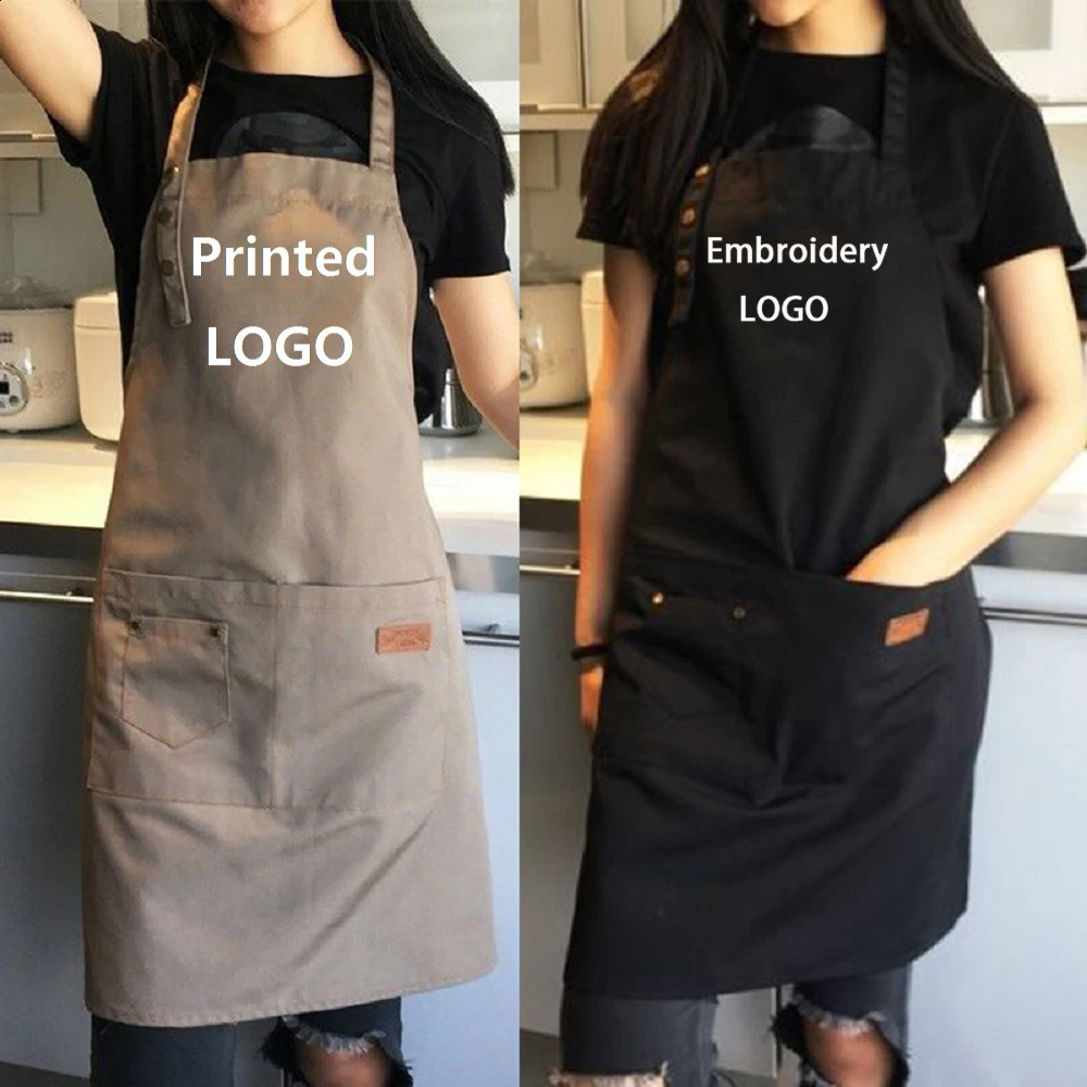 Custom Company Shop Kitchen Aprons For Woman Men Chef Work Grill Restaurant Bar Cafes Beauty Nails Studios Uniform 240810