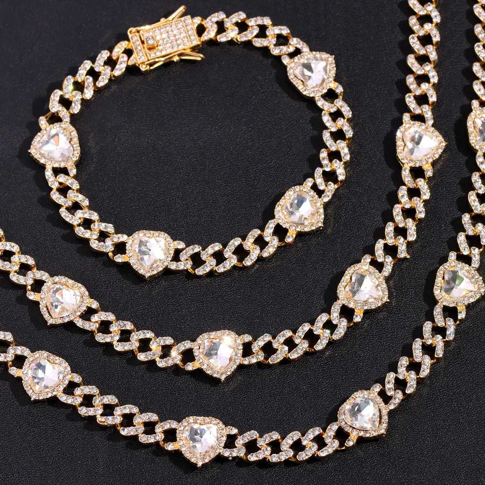 Anklets Iced Out Bling Rhinestone Paved Heart Anklet for Women 9.5mm Cuban Link Chain Foot Ankle Leg Bracelet Fashion Jewelry Gift 230607
