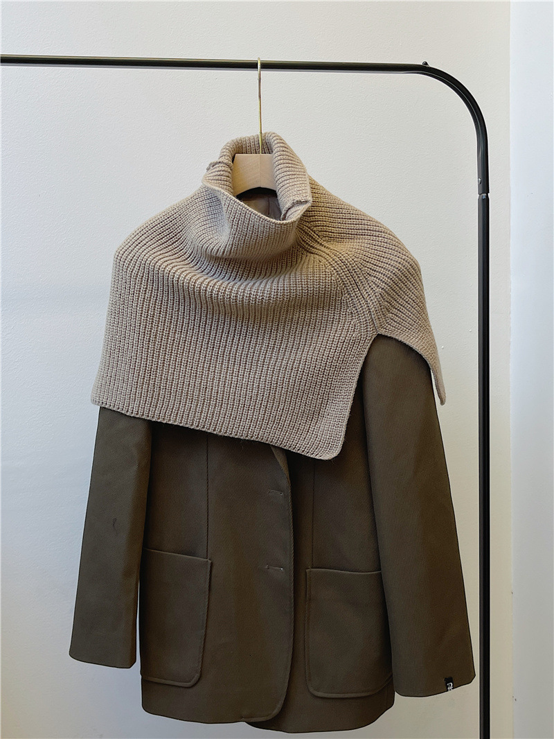 Scarf for Women in Winter New Fashion with Pullover Scarf for Women Solid Color Korean Style Versatile Neck with Wool Knitted Shawl