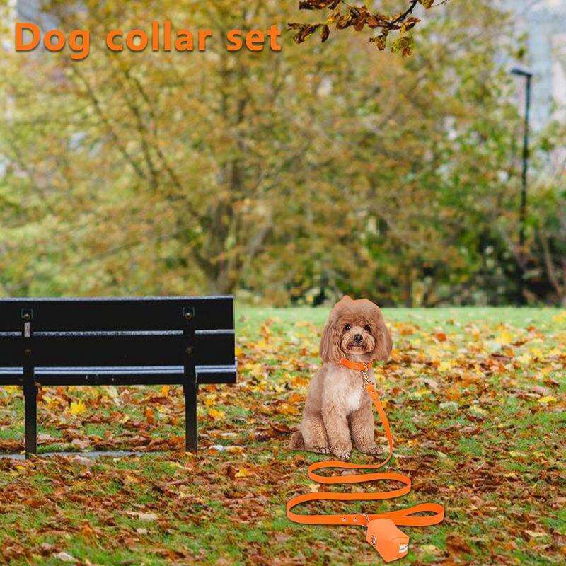 Adjustable Pet Collars Leads Dog Collar And Lead Matching Set With A Poop Bag Holder For Small Medium Pets