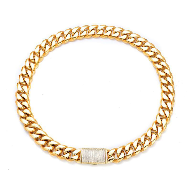 Miami Cuban Link Chain Necklace Designer Men 12MM 14MM Wide Micro Inlaid Moissanite Diamond in Buckle Rock Rapper Hip Hop 18K Gold Jewelry Women Perso