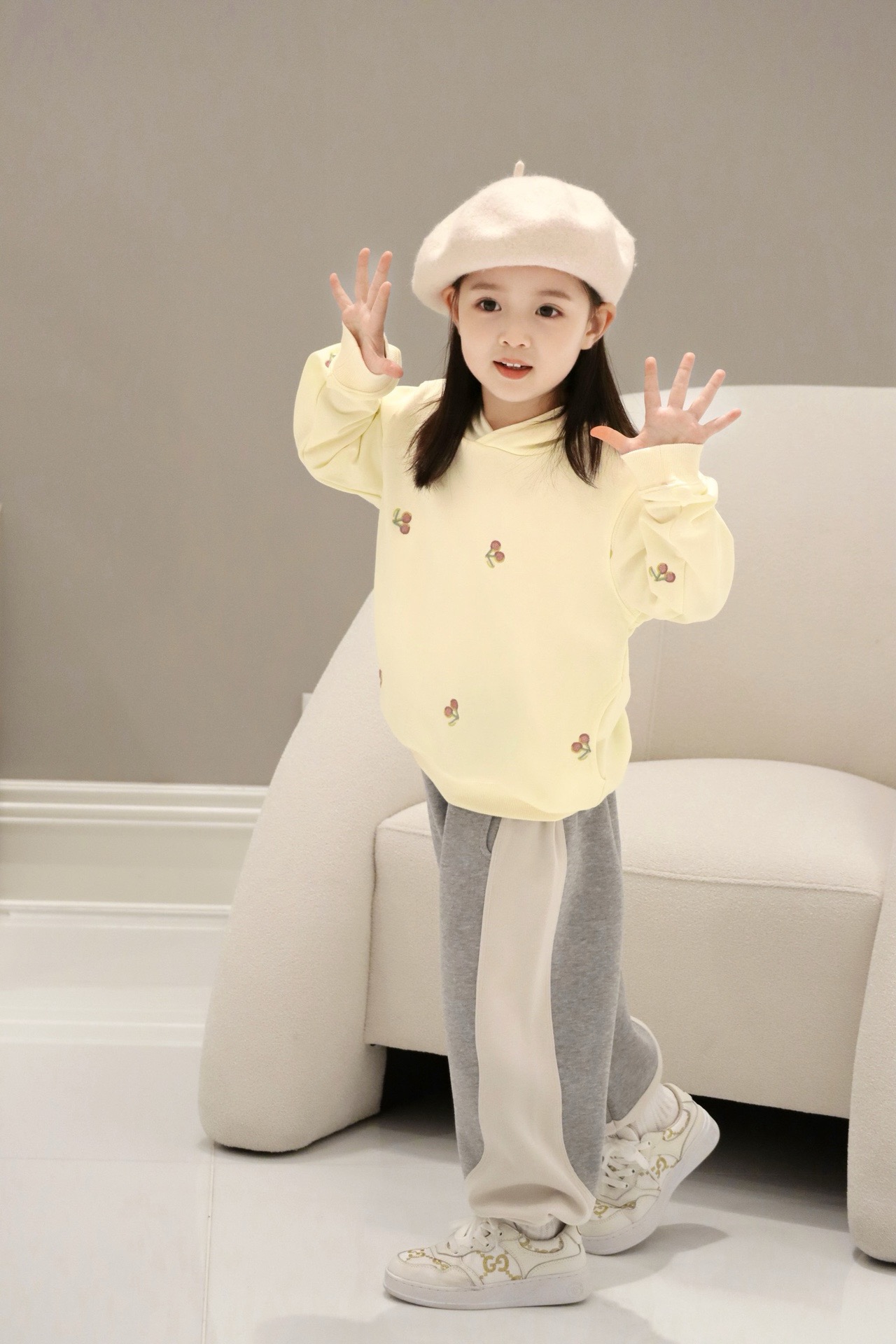 Kids Girl Hoodies Cherry Printed Clothing Fashion Autumn Sports Suit Baby Girls Hooded Hoodie Pink Sweatshirts