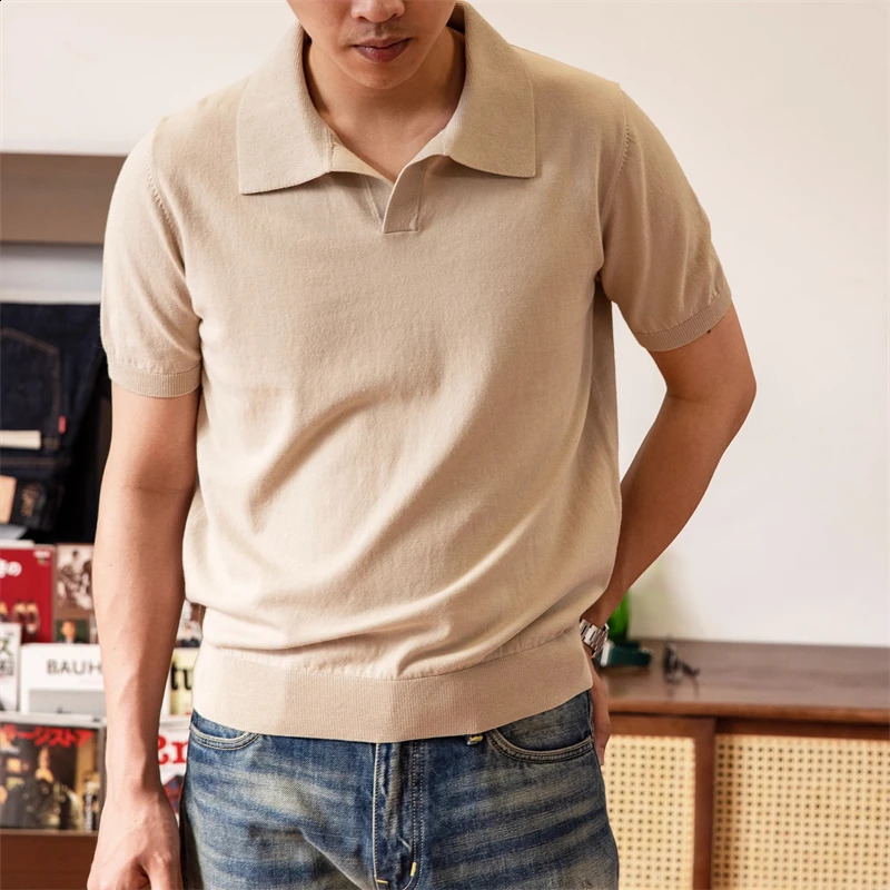 Red Tornado Italian Style Knit Polo Shirt Smart Casual TurnDown Collar Tee Slim Fit 240810