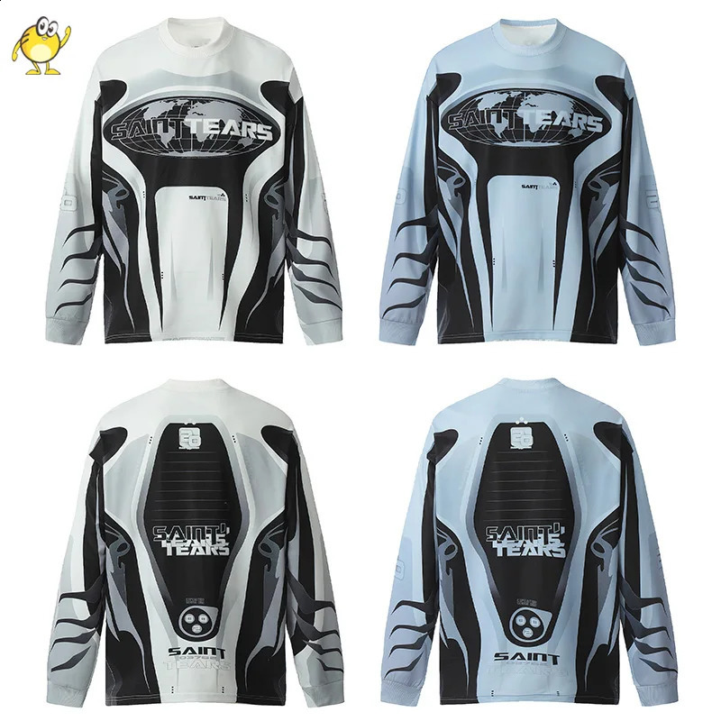High quality hiphop casual SAINT TEARS long sleeved Tshirt mens loose high street top printing 240810