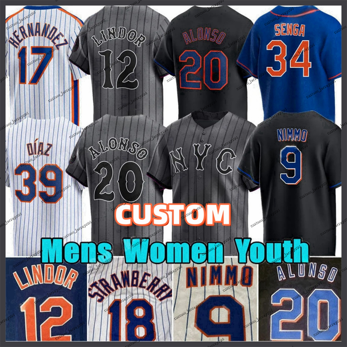 2024 City Pete Alonso 12 Francisco Lindor Baseball Jersey Alvarez Jeff McNeil New Yorks Brandon Nimmo Darryl Strawberry Ny Mets Kodai Senga Keith Hernandez Connect