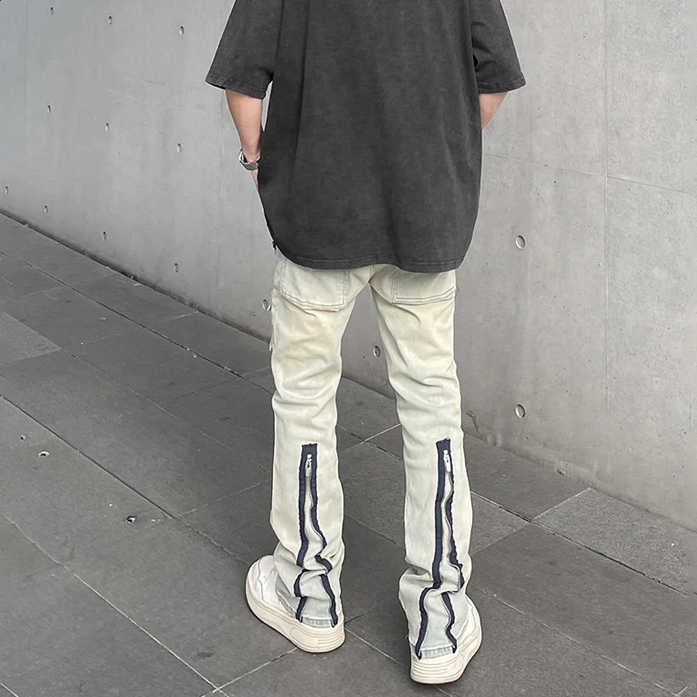 Vintage Street Jeans for Men Slim Original Zip Y2k Skinny Vaqueros Pantalones Hombre Autumn Fit Trousers Streetwear Denim Pants 240809
