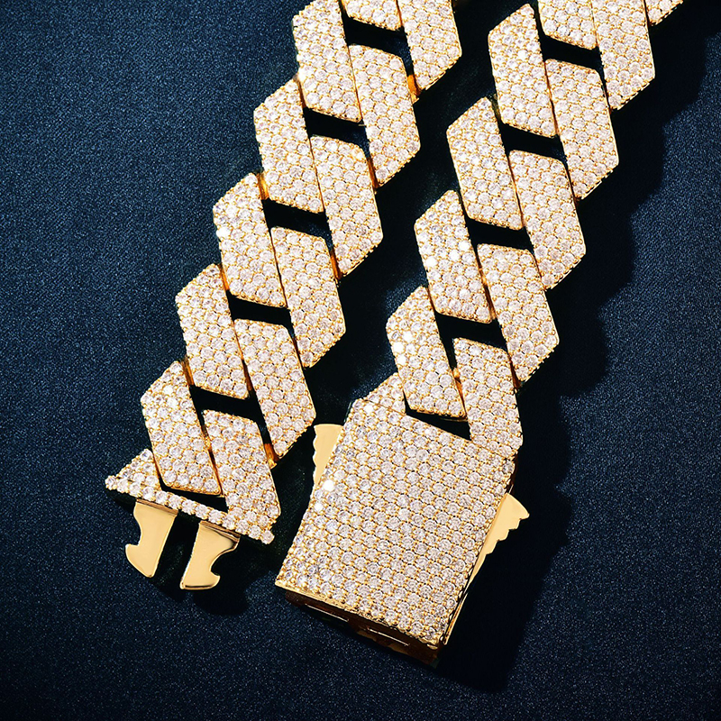 gold cuban link chain for men micro inlaied 4 row bling diamond 20MM wide spring buckle iced out chains necklace designer prong rock hip hop moissanit