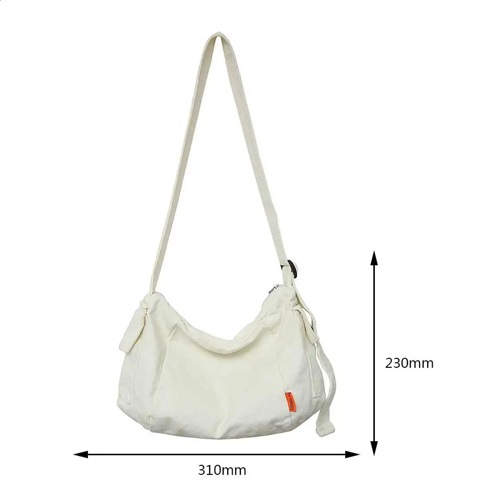 Female Canvas Fabric Hobo Soft Slouchy Shoulder Bag Y2K Student Leisure Medium Size School Book Laptop Pouch Messenger Side y240816