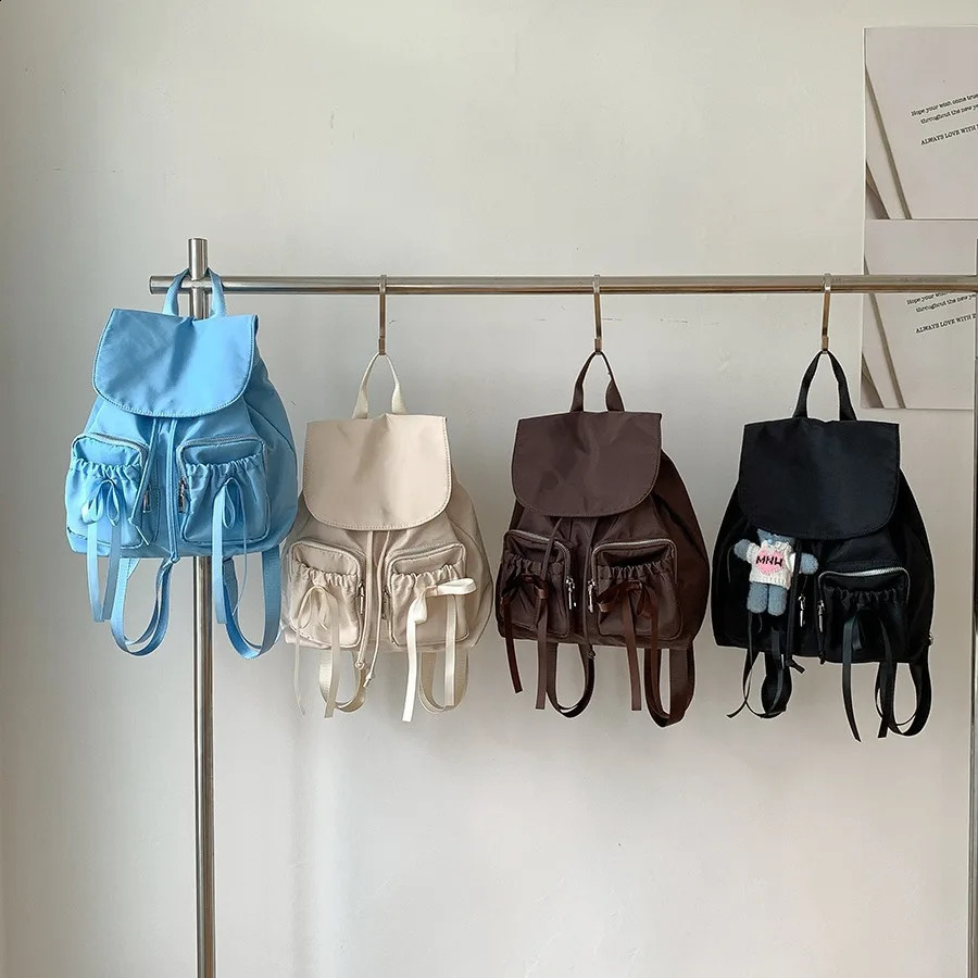 Womens backpack fashion nylon bow travel backpack womens backpack Korean niche womens backpack leather style bow school bag 240912