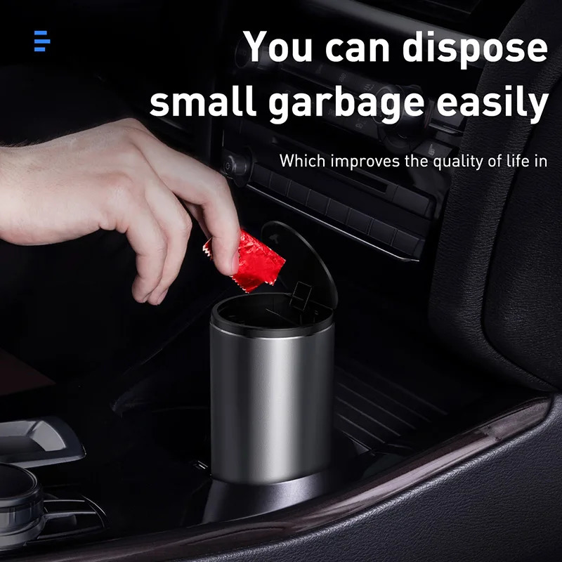 Baseus Car Trash Bin Alloy Garbage Can For Car Dustbin Waste Rubbish Basket Bin Organizer Storage Holder Bag Auto Accessories 240810