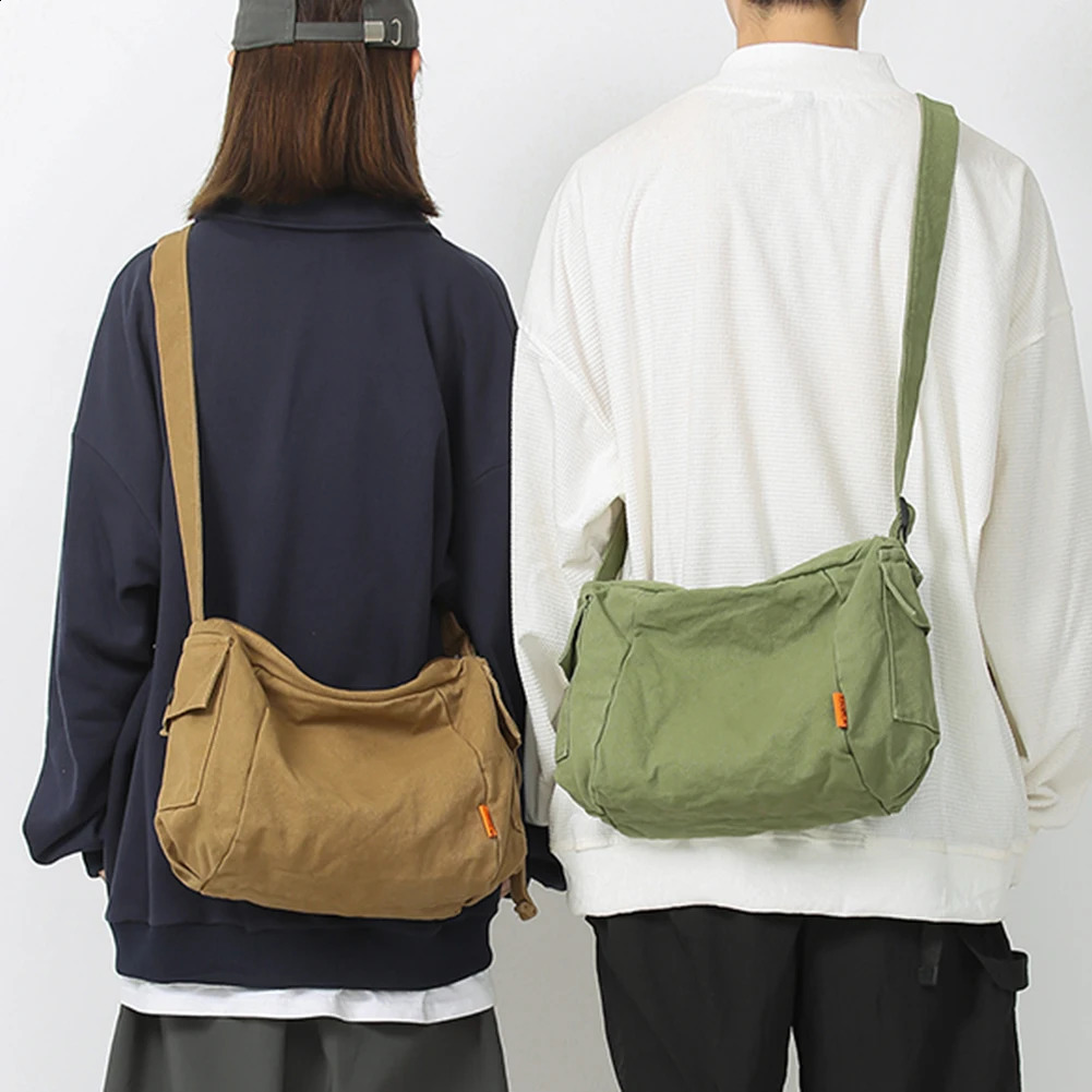 Female Canvas Fabric Hobo Soft Slouchy Shoulder Bag Y2K Student Leisure Medium Size School Book Laptop Pouch Messenger Side y240816