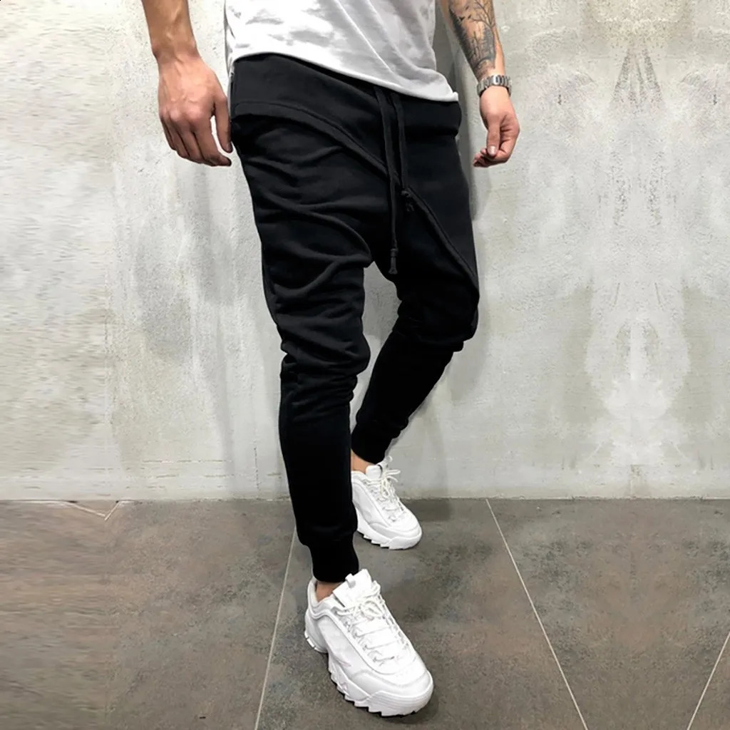 Men Harem Pants Ankle Tied Hip Hop Double Layer Running Baggy Pants Korean Casual Elastic Waist Trousers Sweatpants Tracksuits 240821