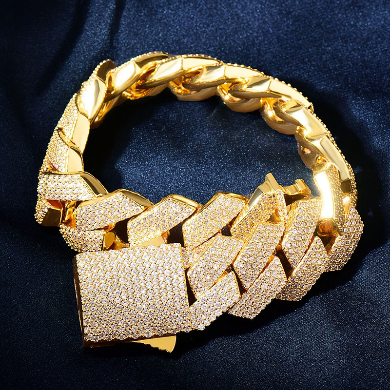 gold cuban link chain for men micro inlaied 4 row bling diamond 20MM wide spring buckle iced out chains necklace designer prong rock hip hop moissanit