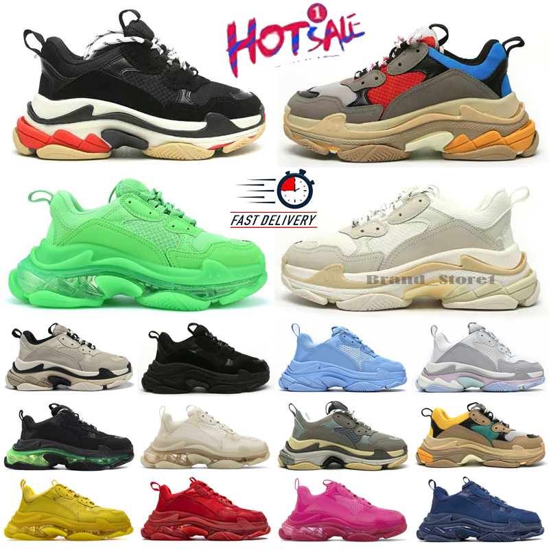 Designer Triple S Sneakers 17FW Women Men Casual Shoes High quality Real Leather Trainers Clear Sole Platform Shoes Luxury Black White Beige Sneaker 36-45