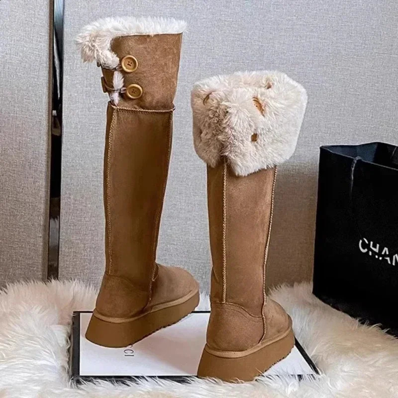Winter Womens Keep Warm Short Plush Flat Suede Snow Platform Knee High Boots for Women Outdoor Casual Cotton Shoes 240806 da3d