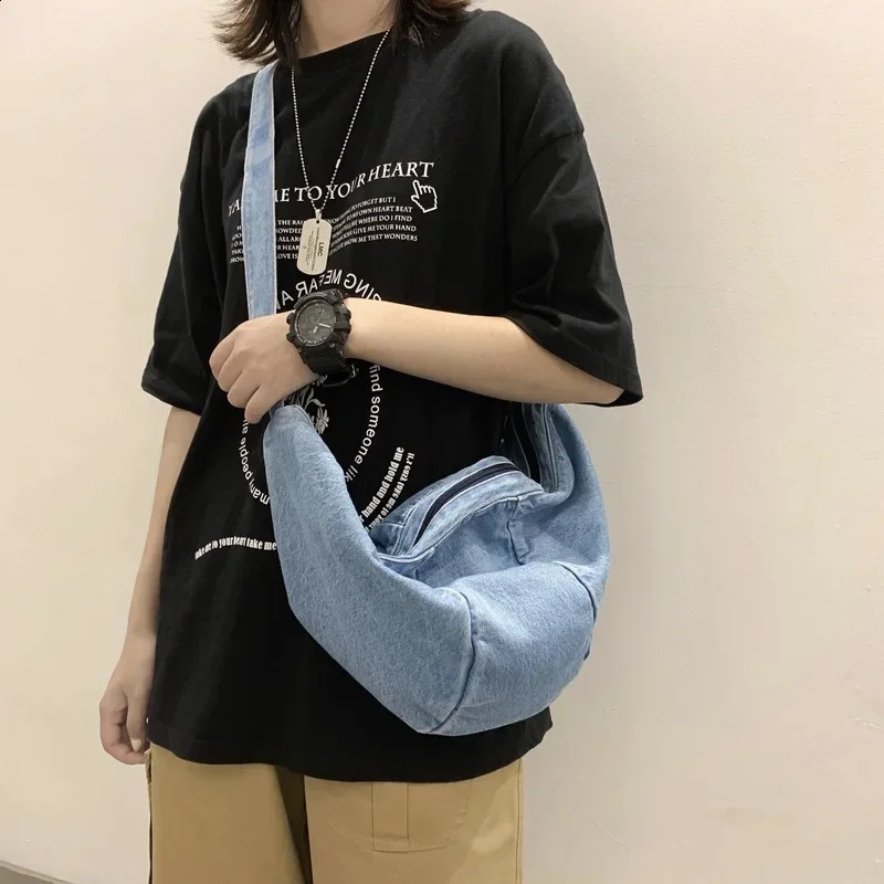 Casual Simplicity Large Shoulder Bag Canvas High Capacity Shopping bag Crossed Body Denim Women Messenger 240813