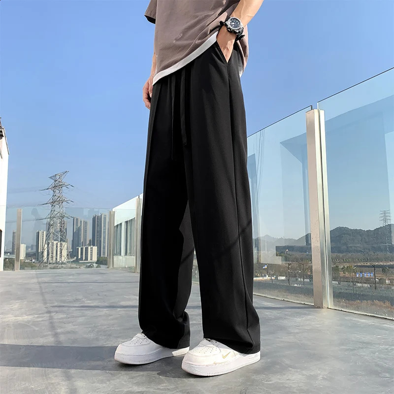 Summer Men Suit Pants Full Baggy Wide Leg Casual Pants Trousers Straight Solid Lightweight Nylon Fabric Oversize Unisex 240810