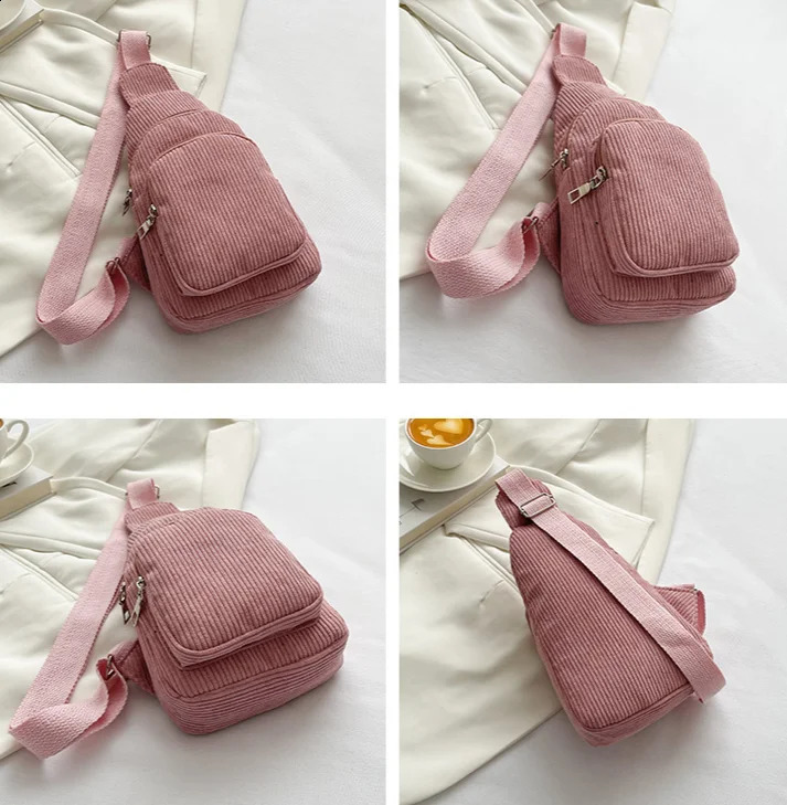 ly Women Chest Pack 2023 Bags for Female Sling Crossbody Shoulder Bag Casual Girls Corduroy Messenger 240810Z