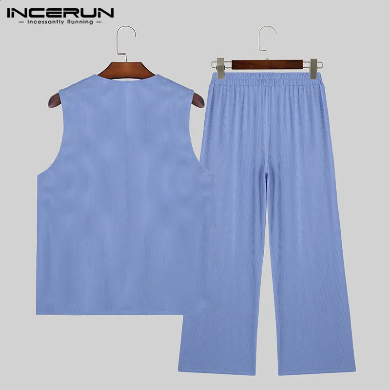 INCERUN American Fashion Mens Set Knitted Pit Strip ONeck Tank Top Casual Comfort Two Piece S2XL 240816