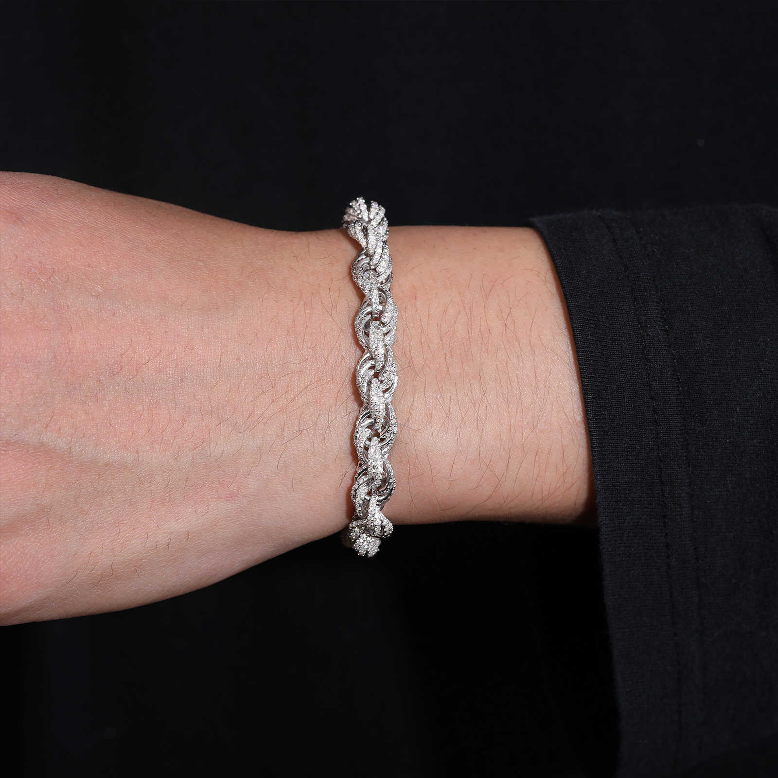 8mm Fully Iced Out Rope Necklace Spring Clasp Link Chain Bracelet Sterling Sier and VVS Moissanite
