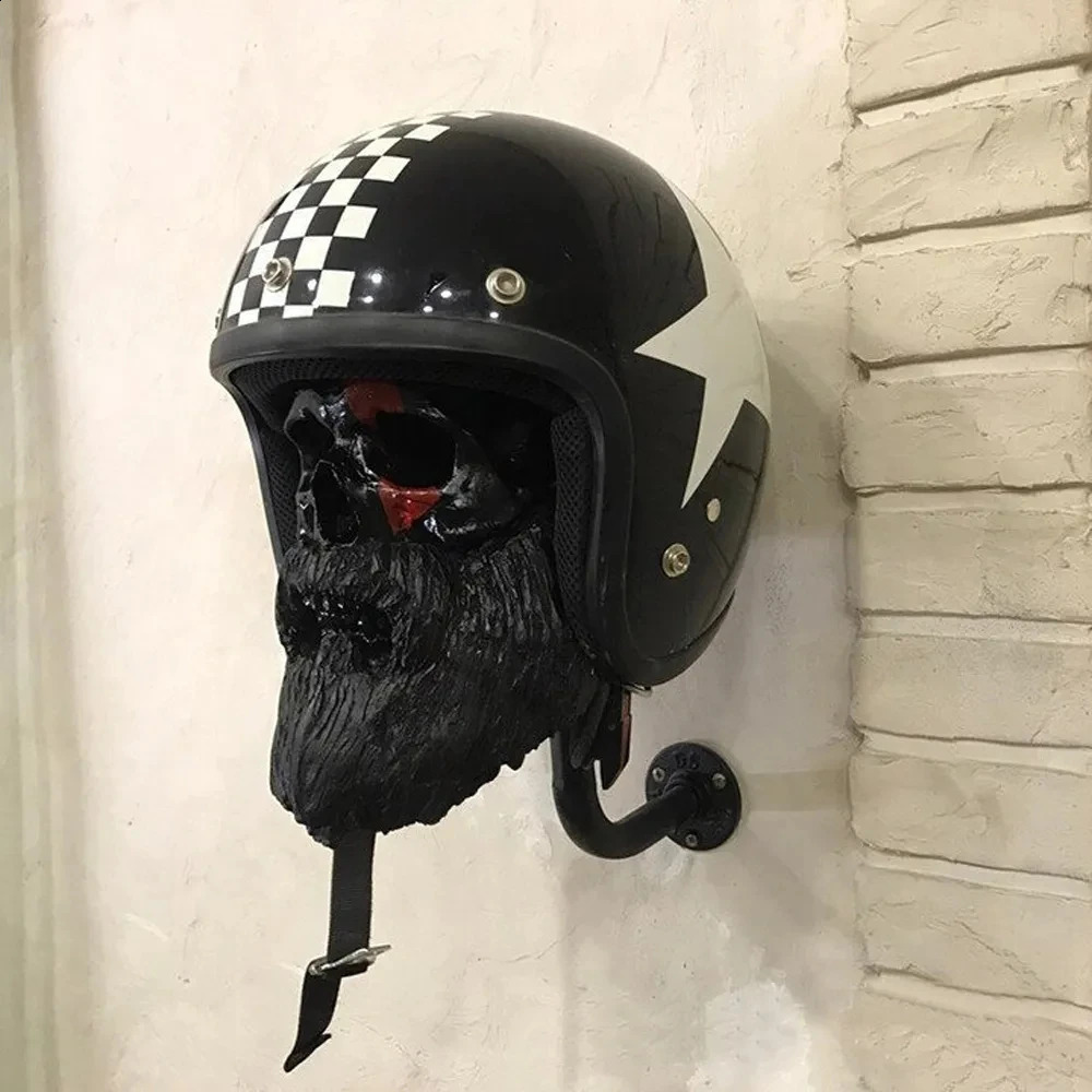 Creative Cool Skull Motorcycle Helmet Holder Wall Mounted Adult Helmet Hanger Coat Storage Rack Bicycle Helmet Halloween Decor 240810