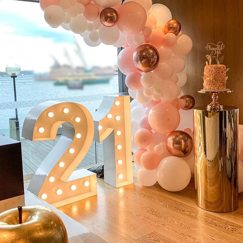 Giant Birthday Figure Led Light Balloon Filling Box 1st Birthday Balloon Number 30 40 50 Balloon Frame Wedding Decor Baby Shower 240809