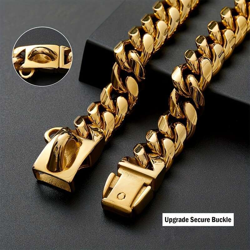 Heavy Duty Waterproof Cuban k Dog Collar with Stainless Steel Buckle - Durable Pet Necklace for Large Breeds