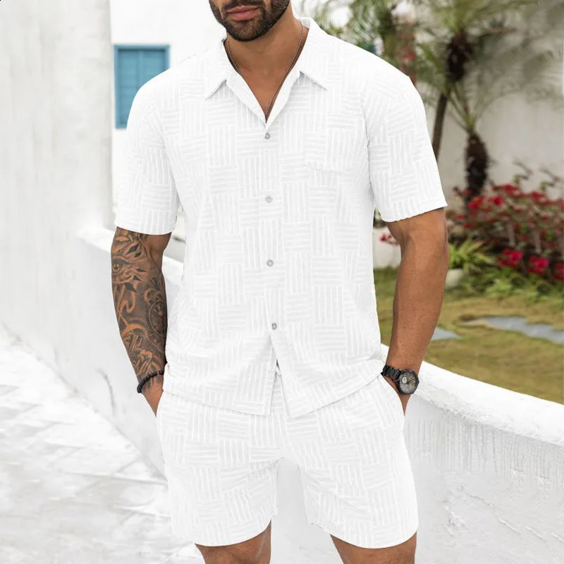 Explosion crossover comer jacquard button lapel polo shirt casual set240810