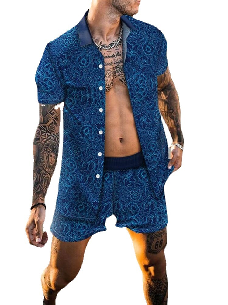 Mens Summer New Mens Shirt Casual Short Sleeve Beach Suit