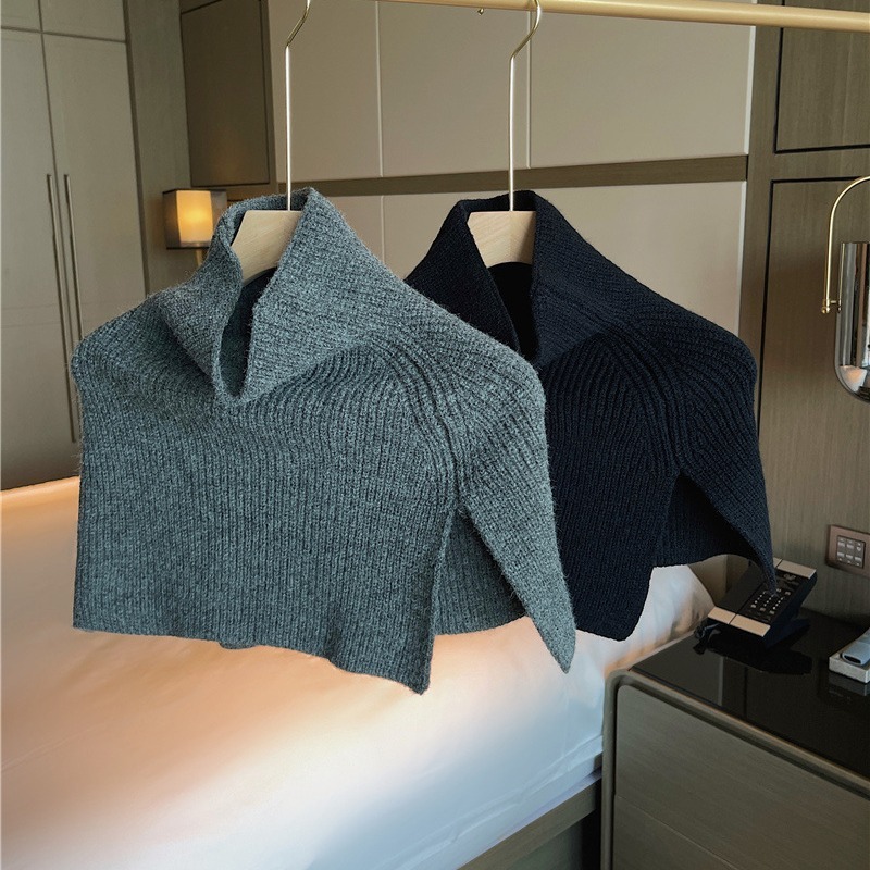 Scarf for Women in Winter New Fashion with Pullover Scarf for Women Solid Color Korean Style Versatile Neck with Wool Knitted Shawl