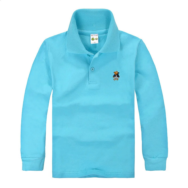 Kids Polo Shirts Fashoin Breathable Spring Autumn Boys And Girls Tops Tees Long Sleeve Solid Color Children Clothes 3-14Y 240810